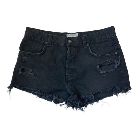 Free People Pants - Free People We The Free Black Distressed Denim Cutoff Shorts Size 30